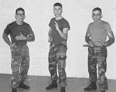 Advincula (left) demonstrates the "triangle" stance